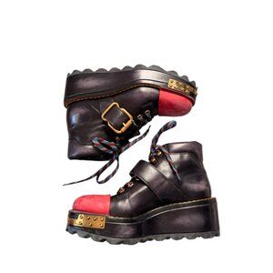 Prada 2018 Leather Platform Hiking Boots Black Red IT 38